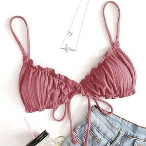 lettuce trim tie front bikini top